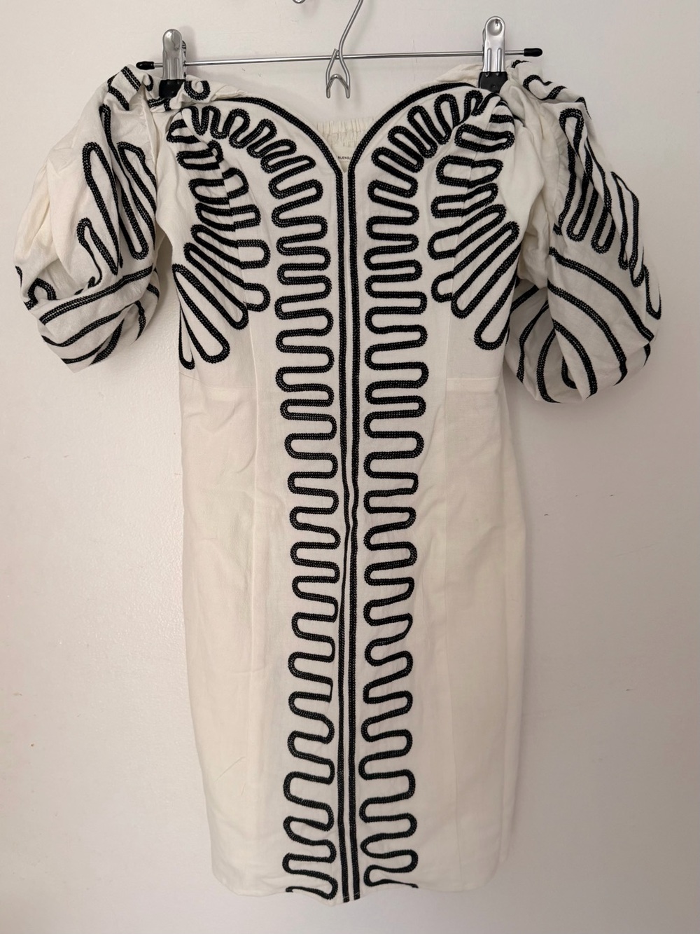 H&M White Strapless Dress with Black Embroidered Trim